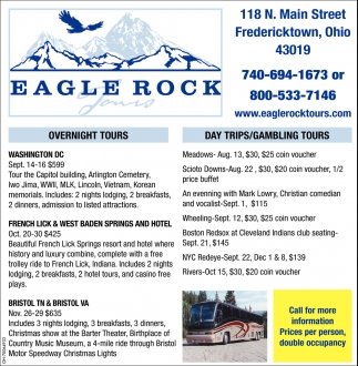 eagle rock tours fredericktown oh